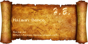 Haiman Bence névjegykártya
